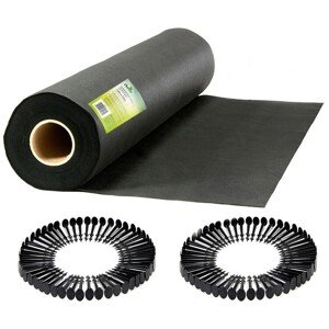 Záhradná netkaná textília 1,6 m × 100 m, 90 g/m² + 100 kolíkov, čierna
