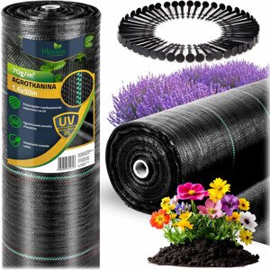 Záhradná agrotextília Plonos 1,6 m × 50 m, 70 g/m² + 50 kolíkov, čierna