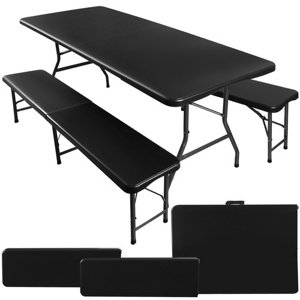 Rozkladací záhradný stôl 180 cm + 2 lavice - čierny