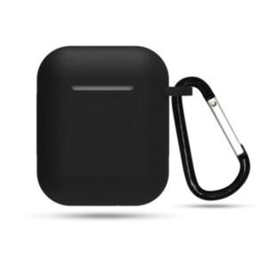 Silikónové púzdro pre Airpods 1 a 2 s karabínou - Čierna