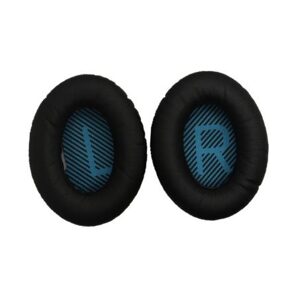 Náhradné kožené náušníky pre slúchadlá Bose QuietComfort 2, 15, 25 a 35 - Čierne s modrým vnútrom
